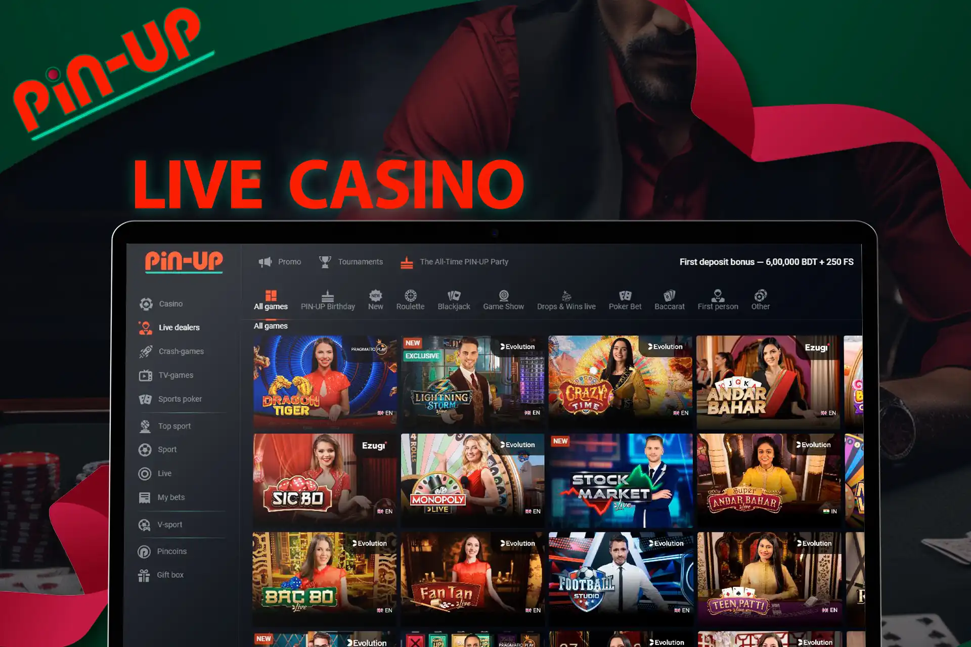 Large selection of gambling games with live dealers in the Pin-UP Live Casino