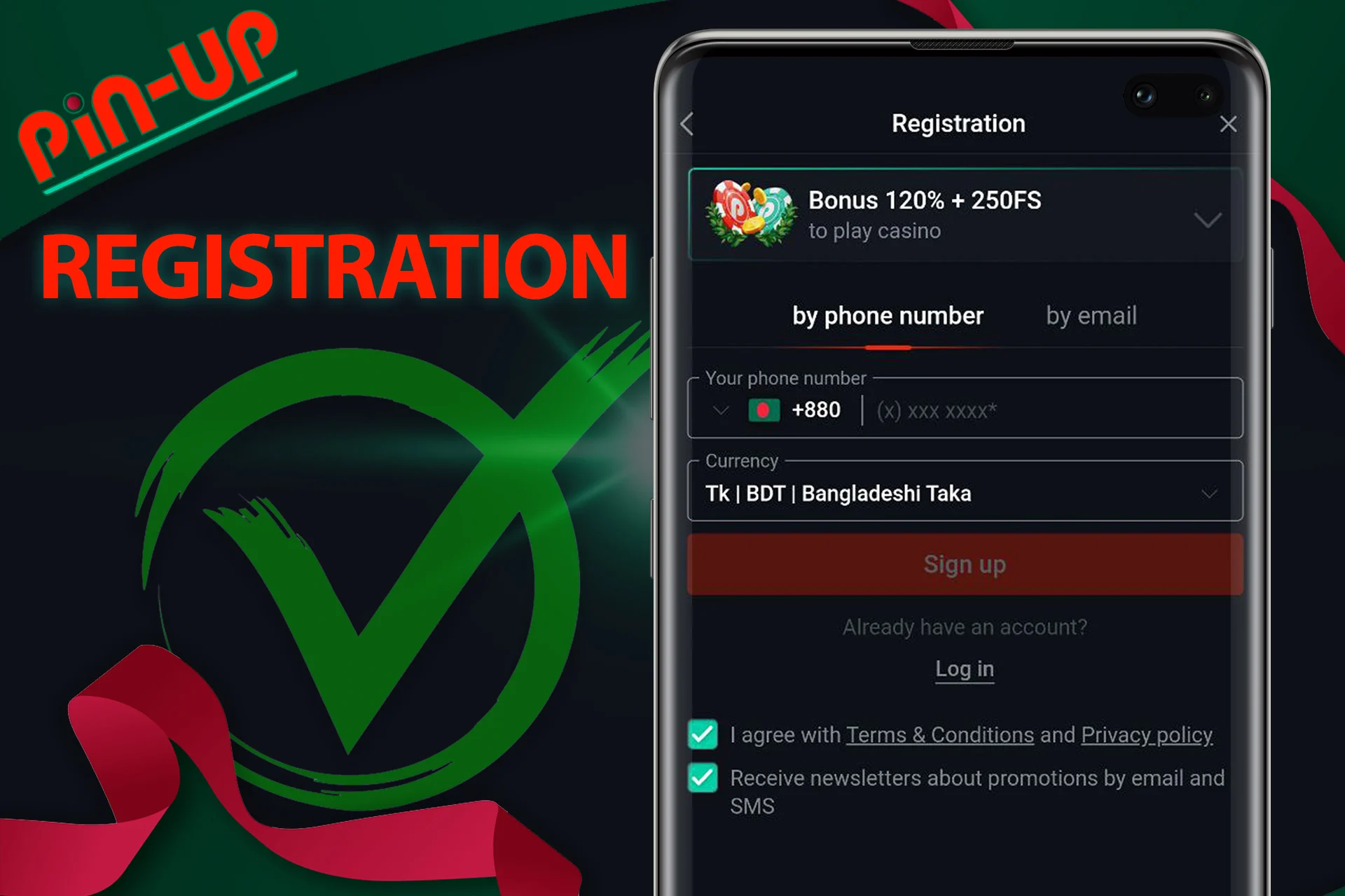 Easy way to register on the platform using the casino mobile app